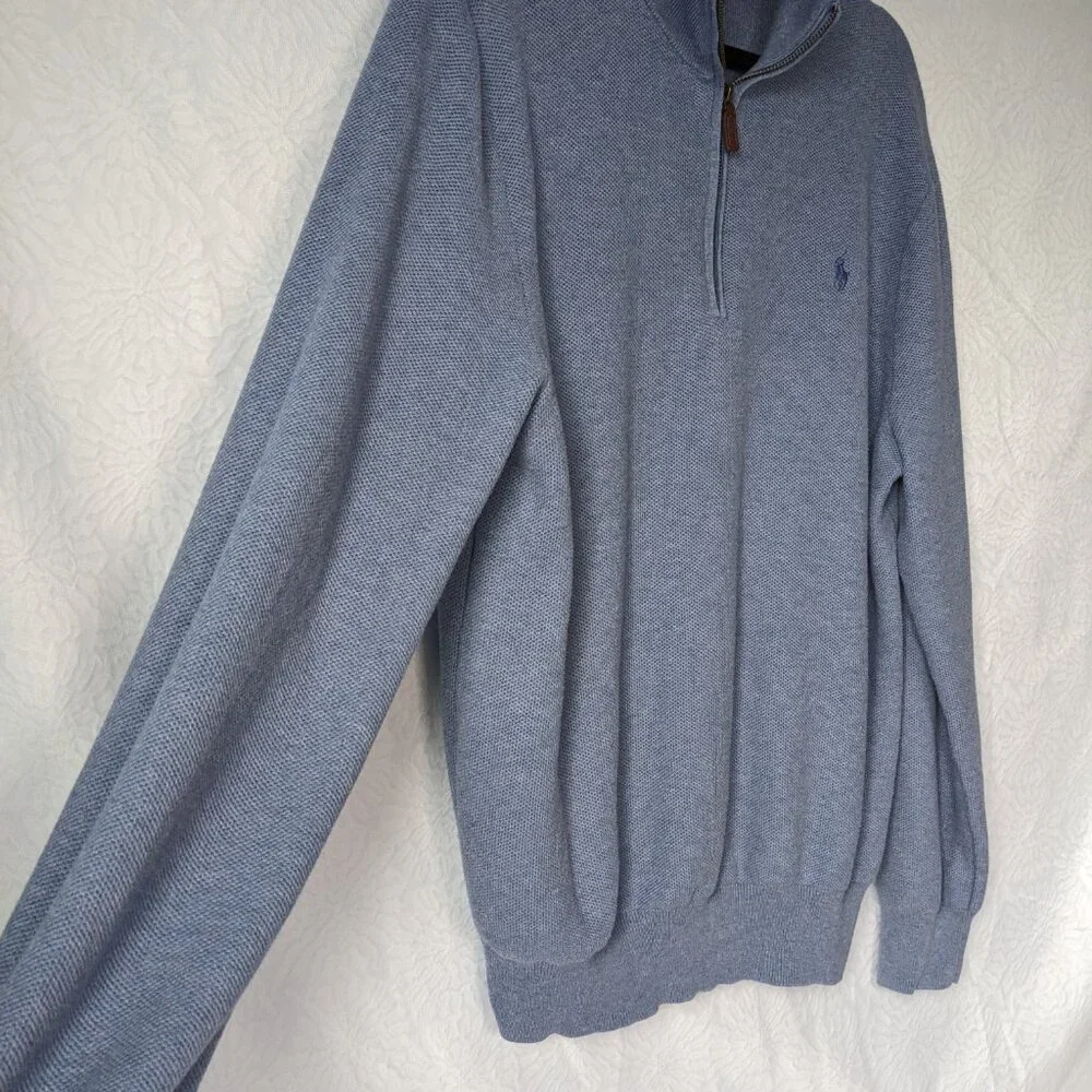 POLO RALPH LAUREN Pima Cotton Quarter-Zip Pullover Sweater Blue XXL Worn on TV